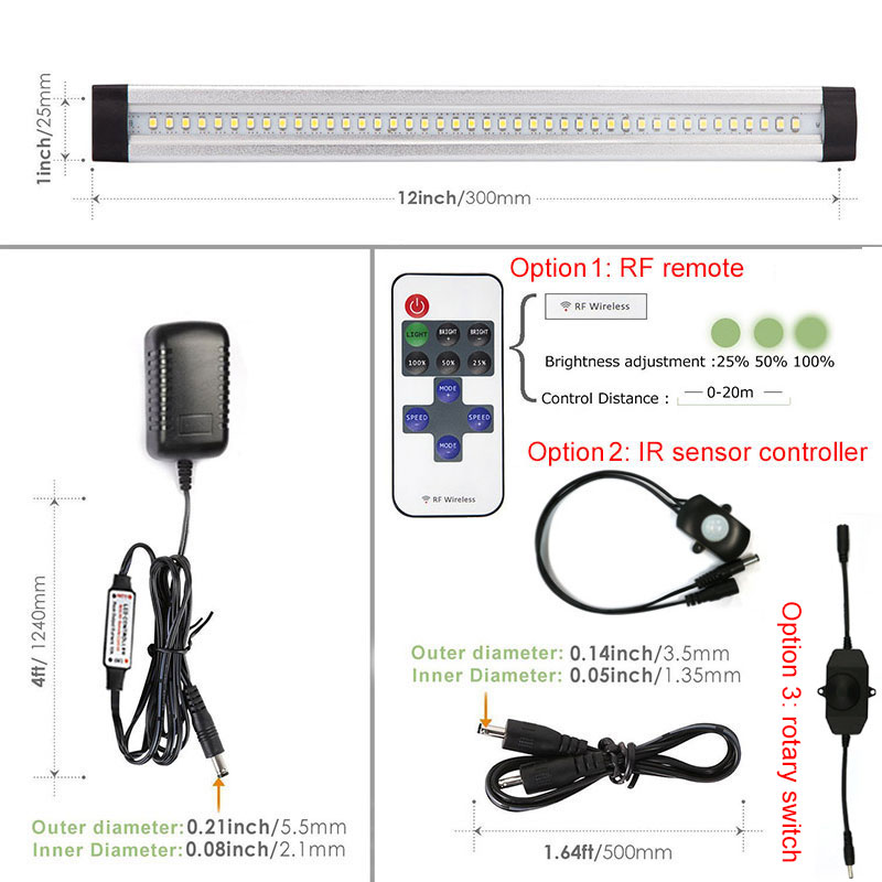 DC12V Ultra-thin Under Cabinet LED Lighting Bar 6pcs Kit Hand-scanning Sensor Super Hard Light Bar